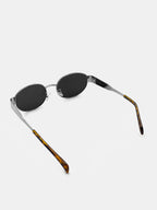 Round Silver Metal Oval Sunglasses - Black