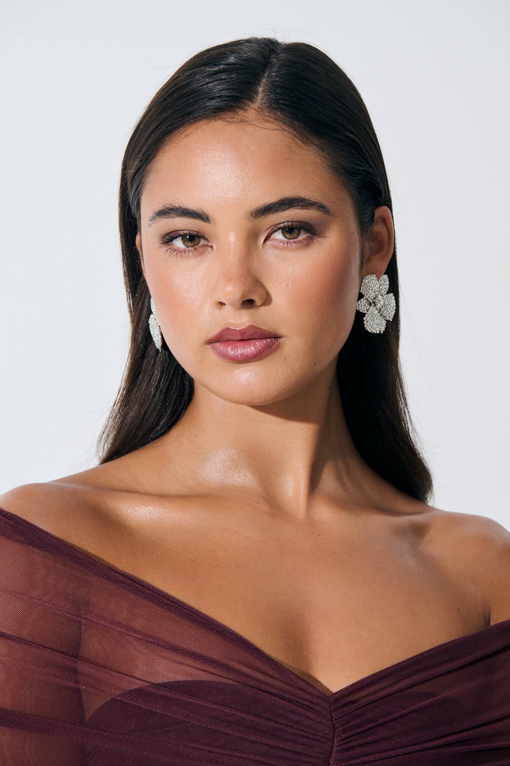 Priscilla Statement Floral Diamante Earrings - Silver