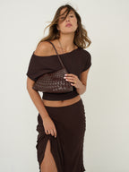 Roselle Woven Shoulder Bag - Brown