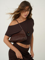 Roselle Woven Shoulder Bag - Brown