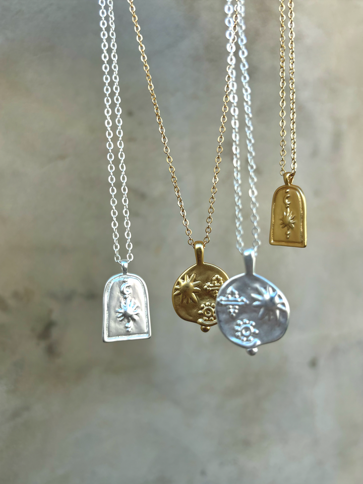 Ocean Coin Charm Matte Sterling Silver Plated Necklace
