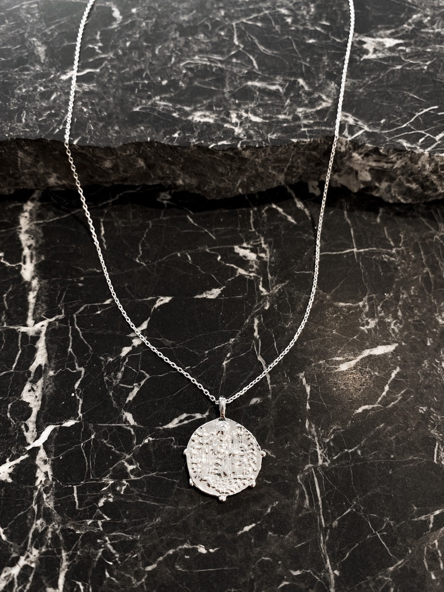 Coin Charm Plated Necklace - Sterling Silver