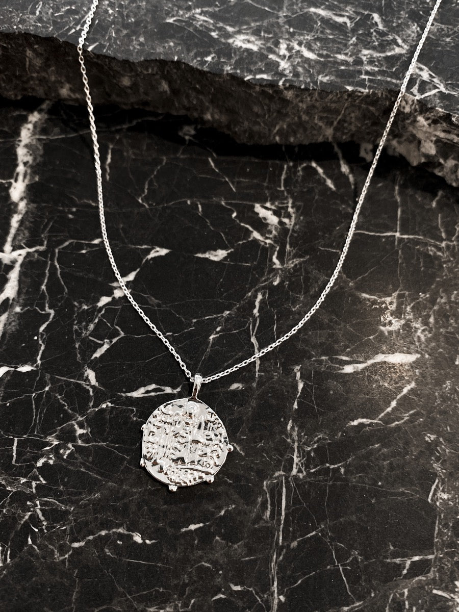 Coin Charm Plated Necklace - Sterling Silver