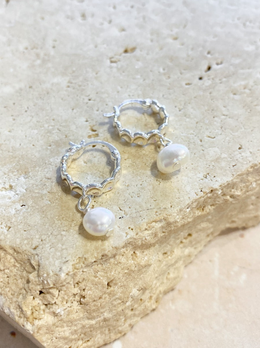 Vintage Pearl Drop Sterling Silver Plated Earrings