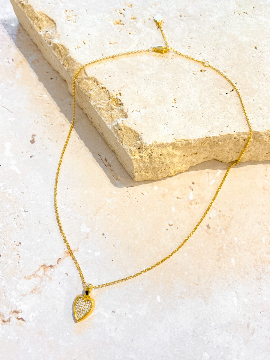 Diamanté Heart Necklace - 18K Gold Plated