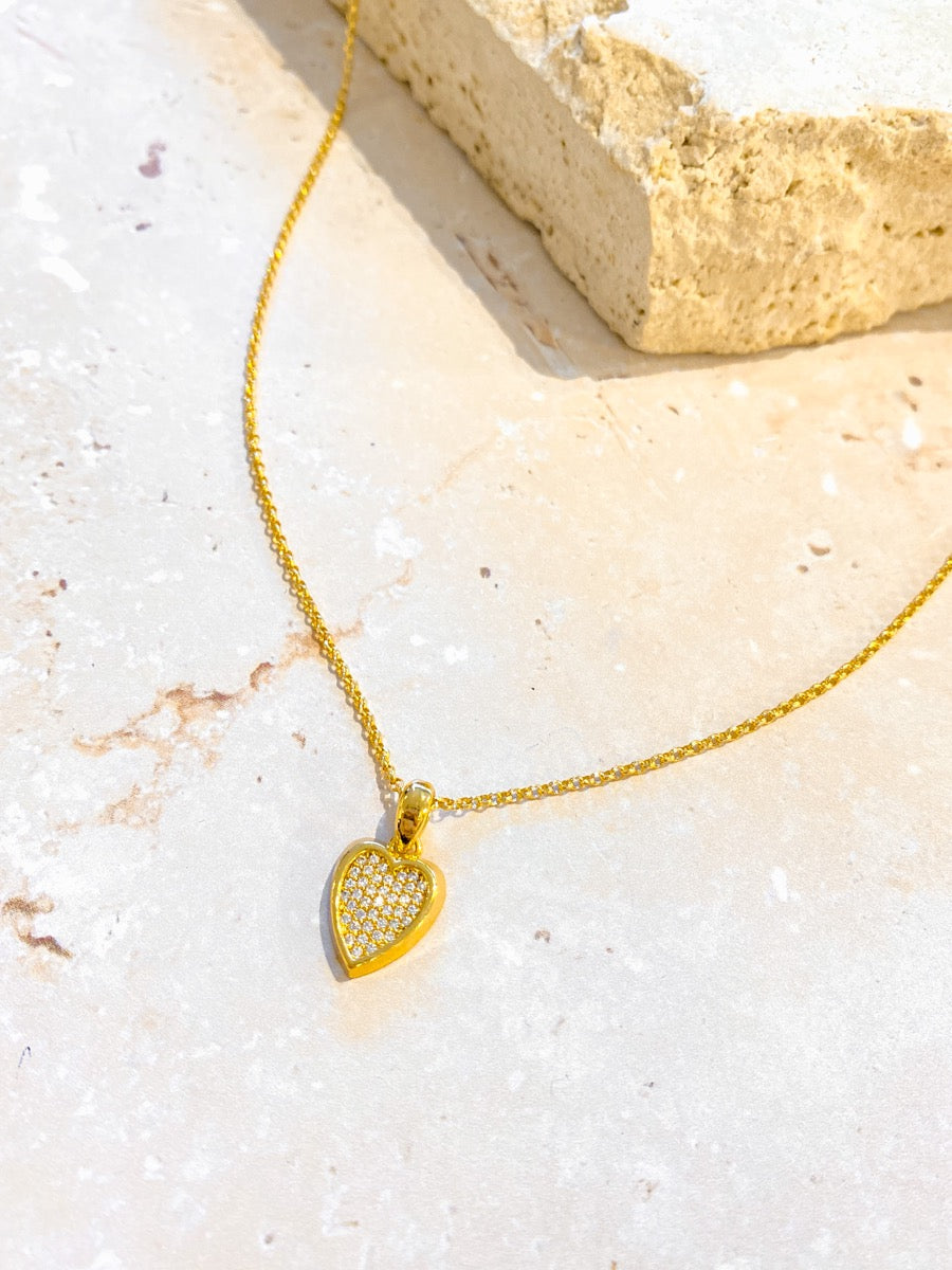 Diamanté Heart Necklace - 18K Gold Plated