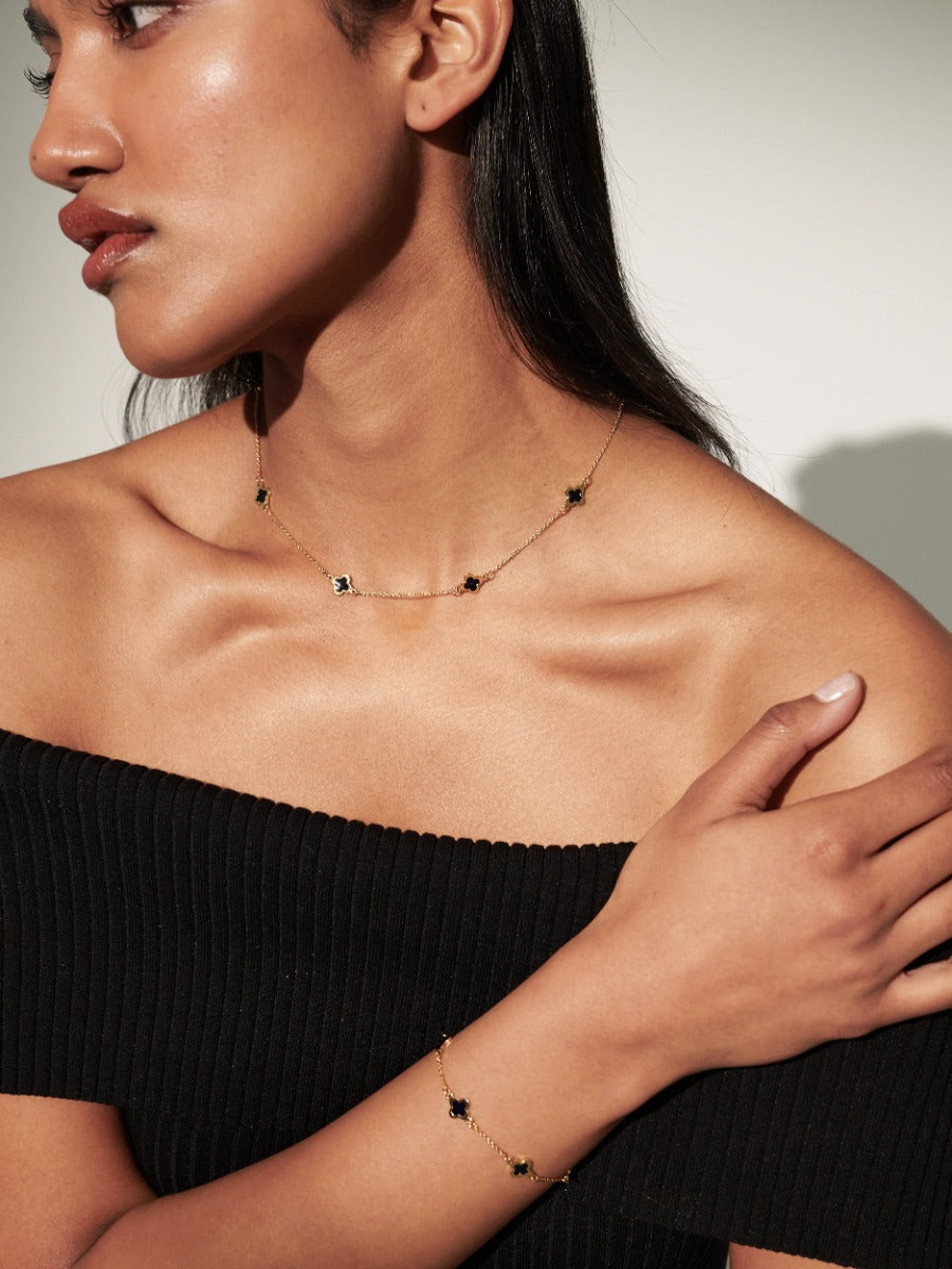 Mini Clover Gold Bracelet - Black