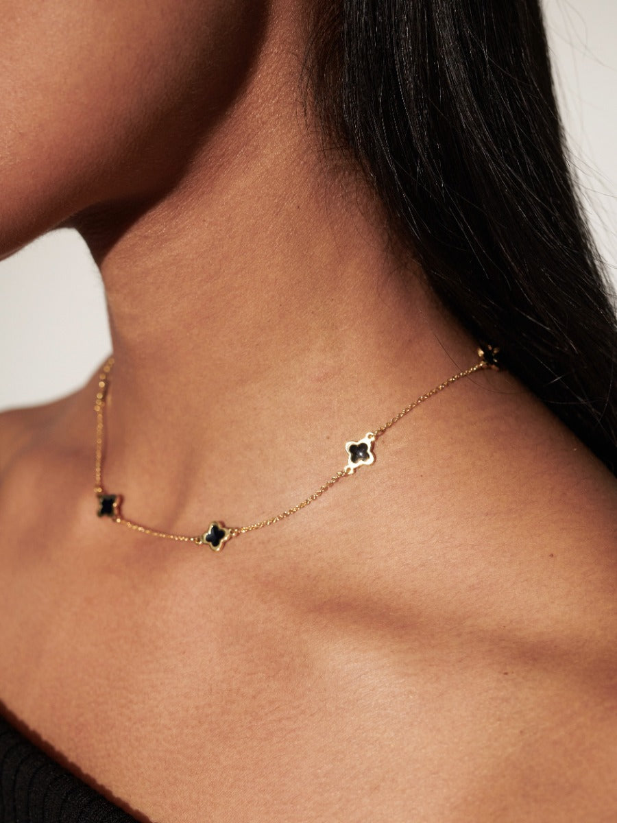 Mini Clover Gold Necklace - Black