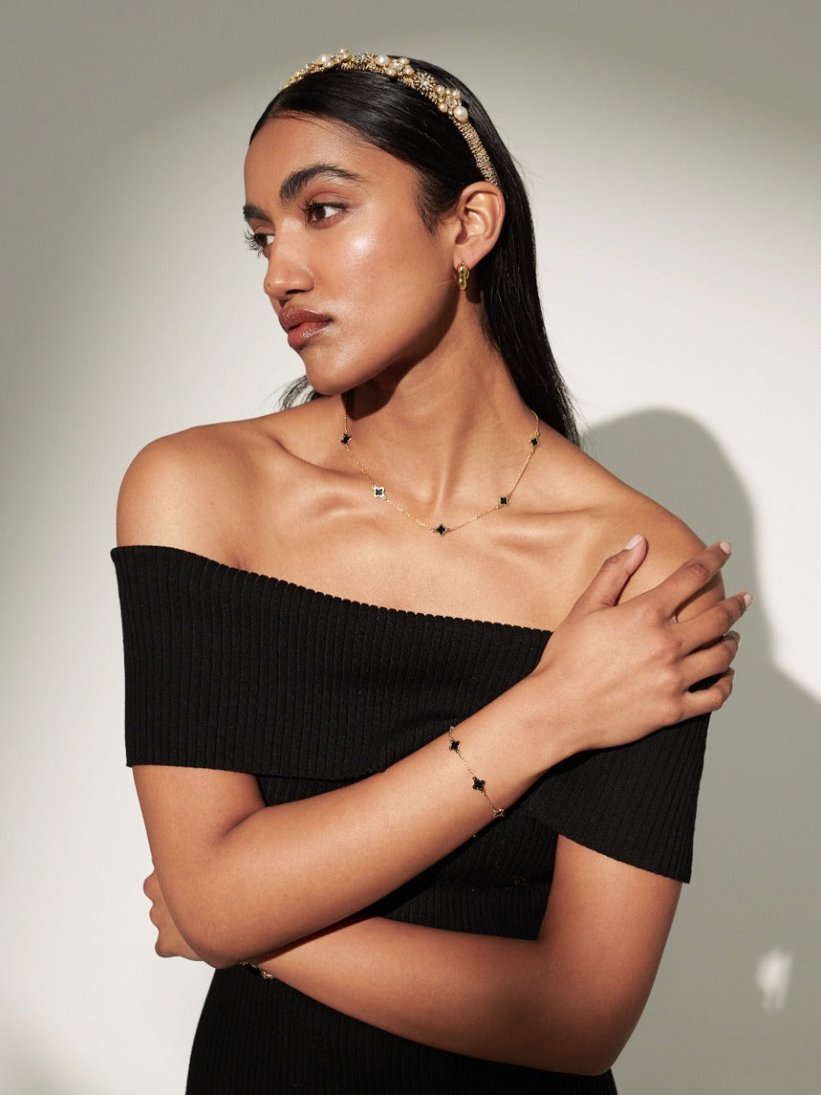 Mini Clover Gold Bracelet - Black