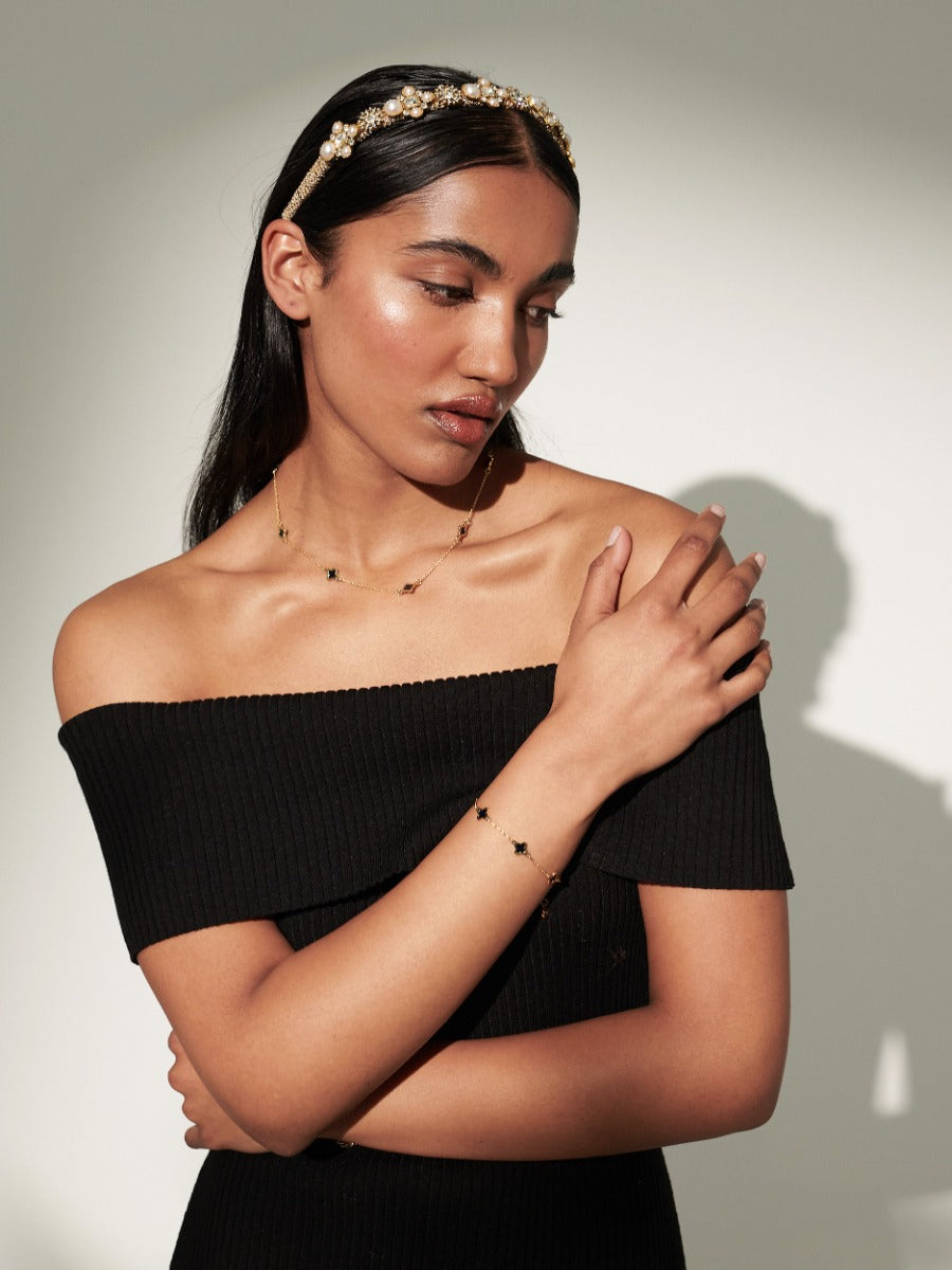 Mini Clover Gold Bracelet - Black