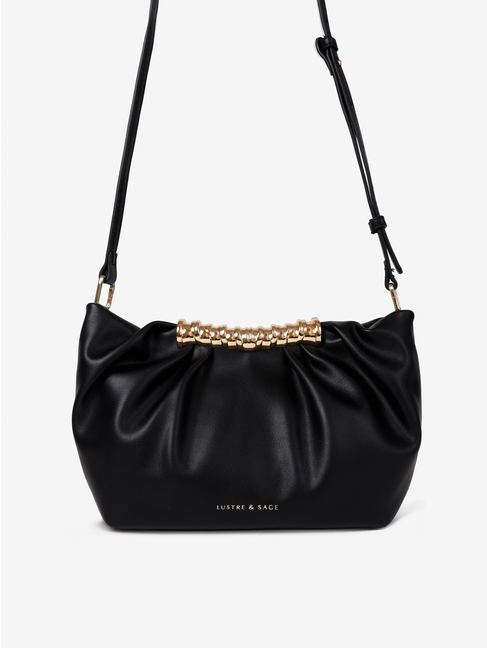 Aura Gathered Clutch Bag - Black