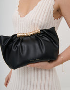 Aura Gathered Clutch Bag - Black