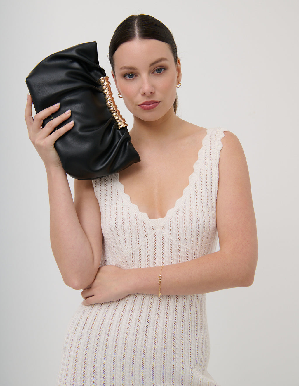 Aura Gathered Clutch Bag - Black