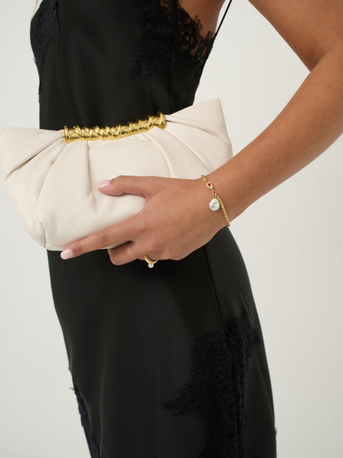 Aura Gathered Clutch Bag - Cream