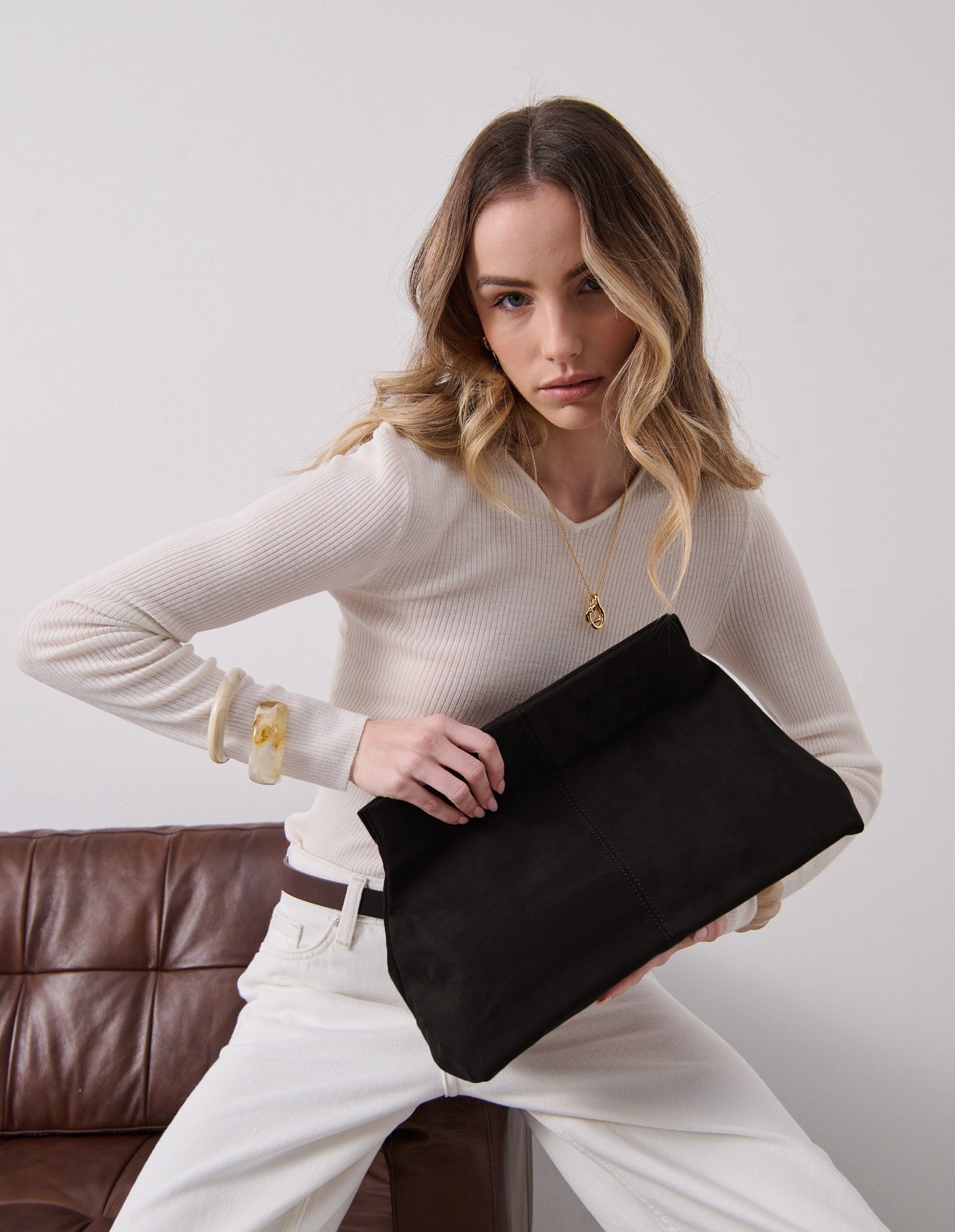 Becca Suede Clutch Bag - Black