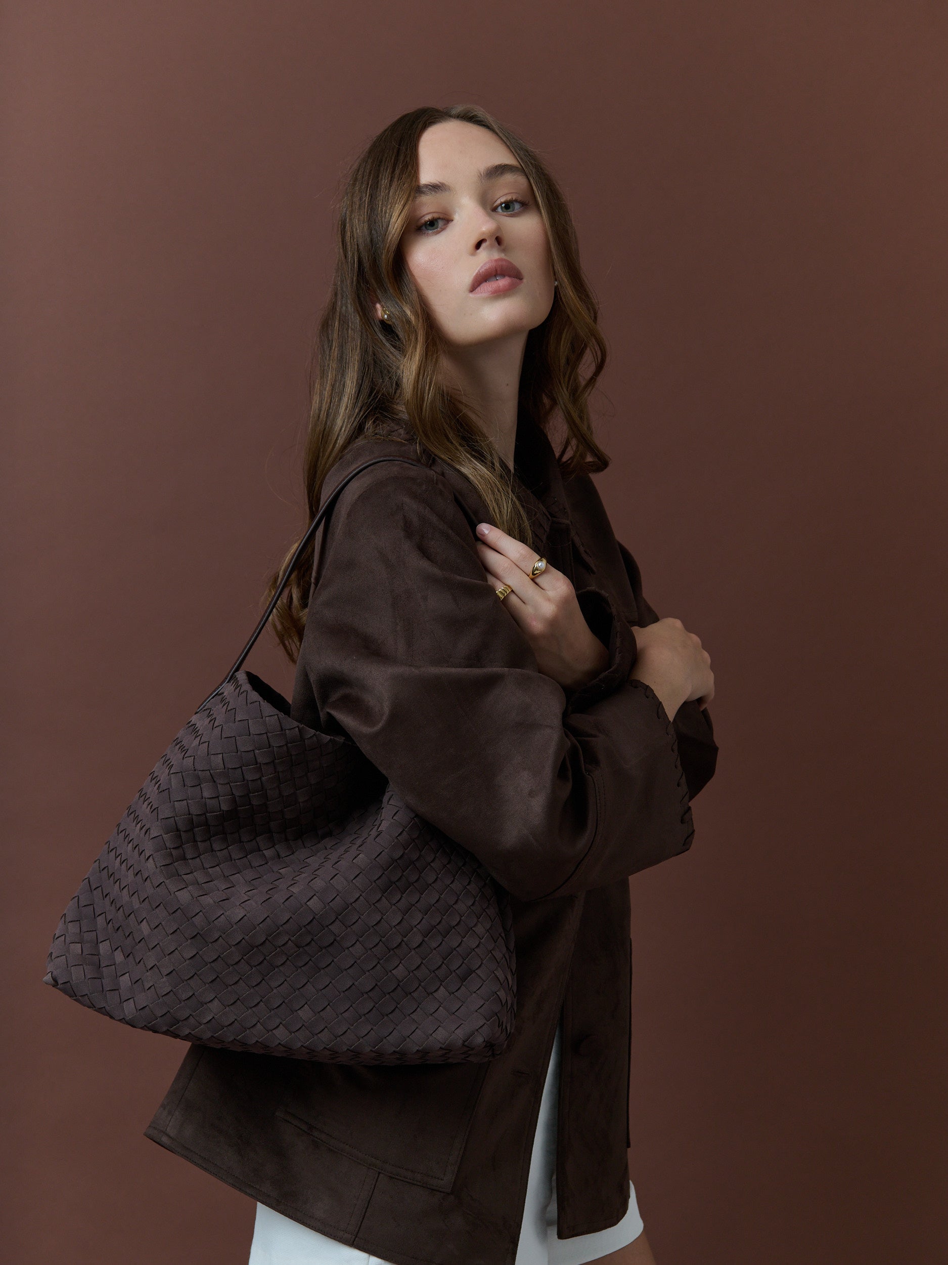 Calla Woven Shoulder Bag - Brown