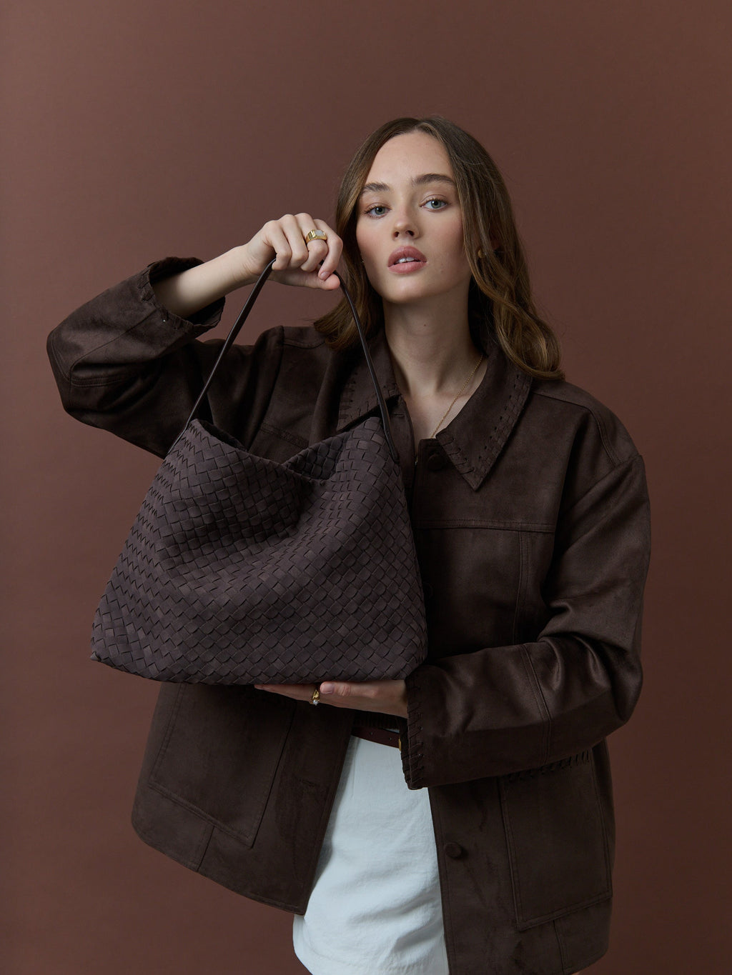 Calla Woven Shoulder Bag - Brown