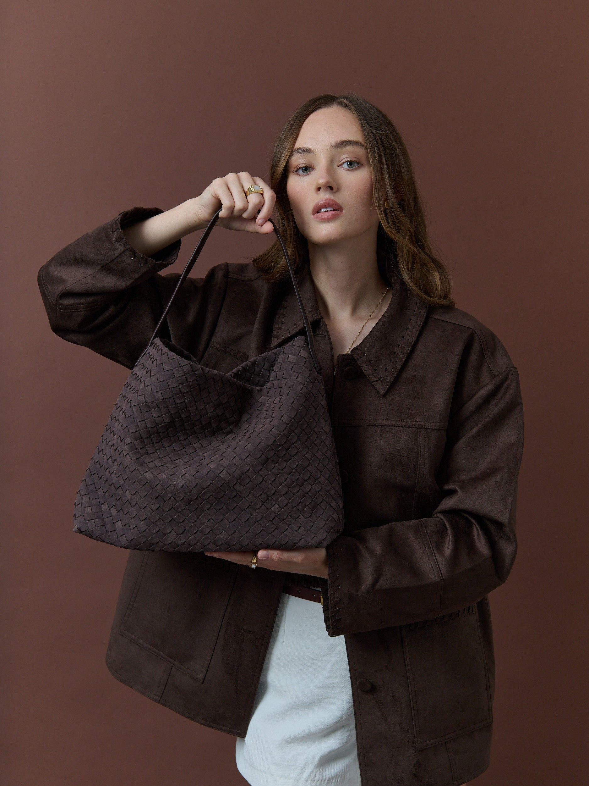 Calla Woven Shoulder Bag - Brown