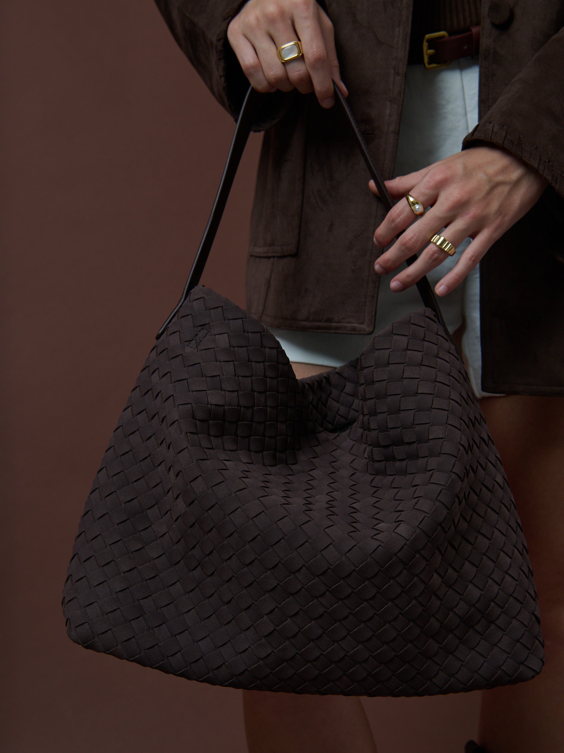 Calla Woven Shoulder Bag - Brown