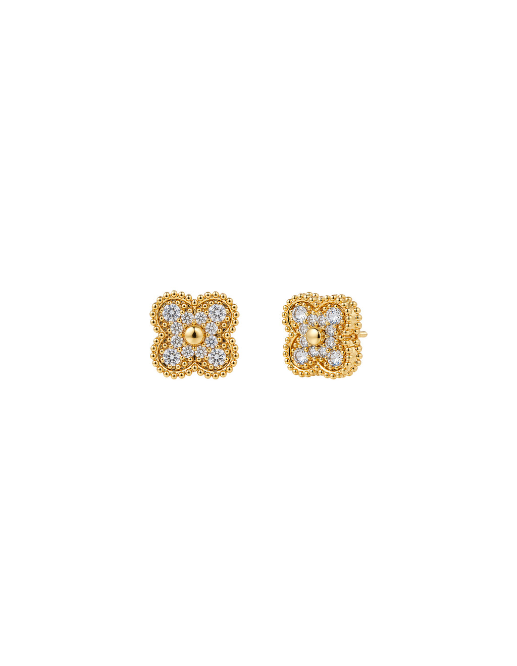 Embellished Clover Earrings - 18K Gold Plated