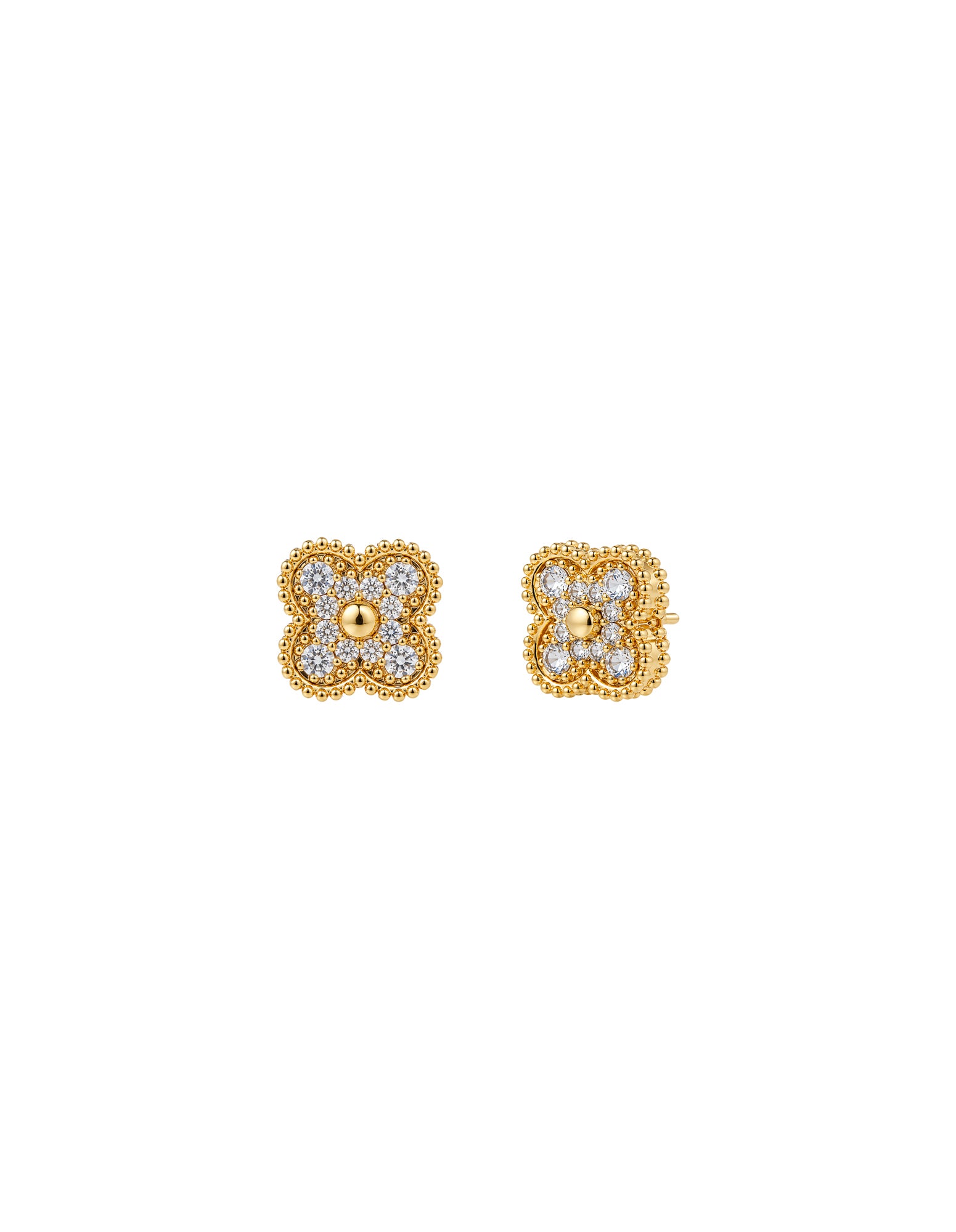 Embellished Clover Earrings - 18K Gold Plated
