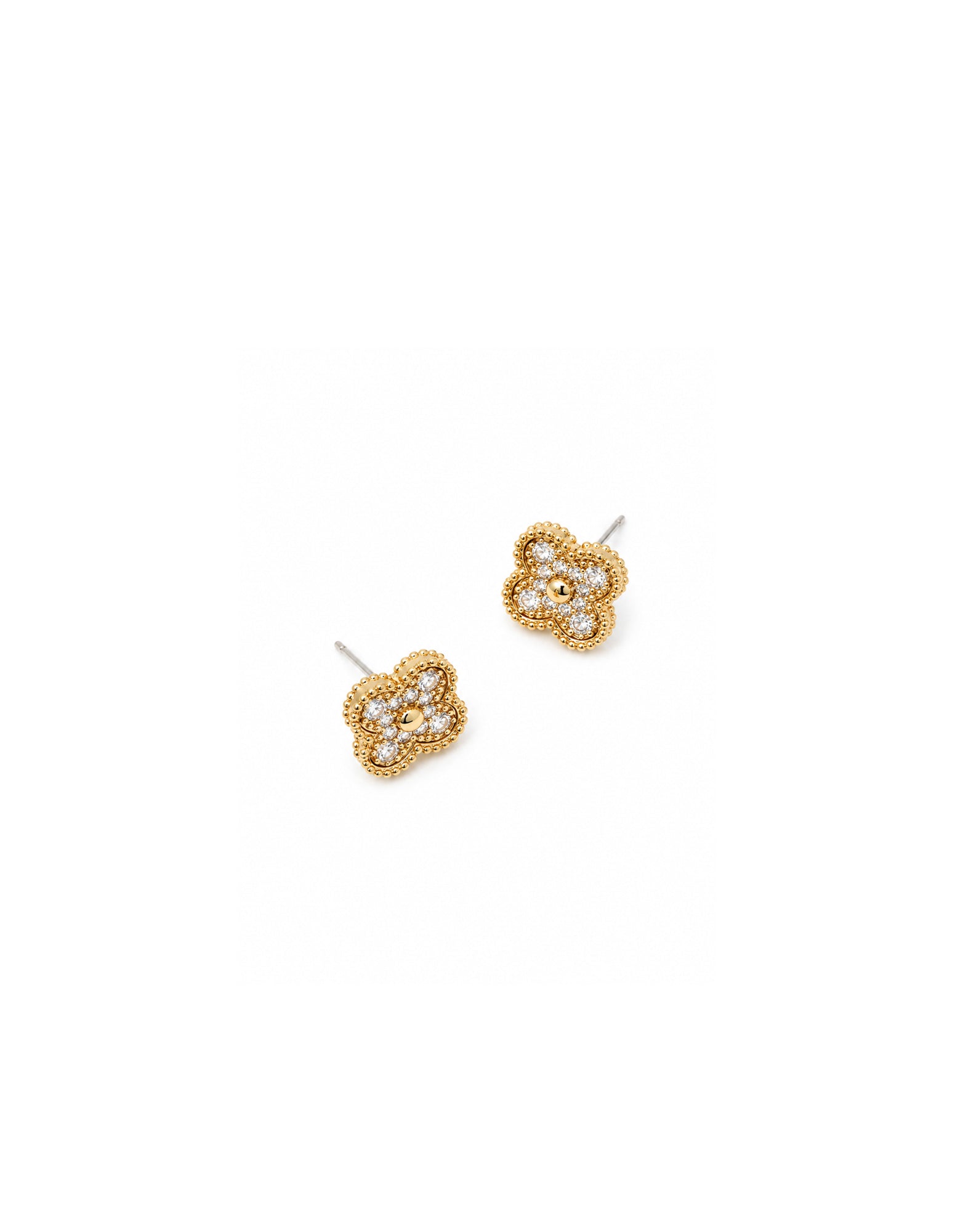 Embellished Clover Earrings - 18K Gold Plated