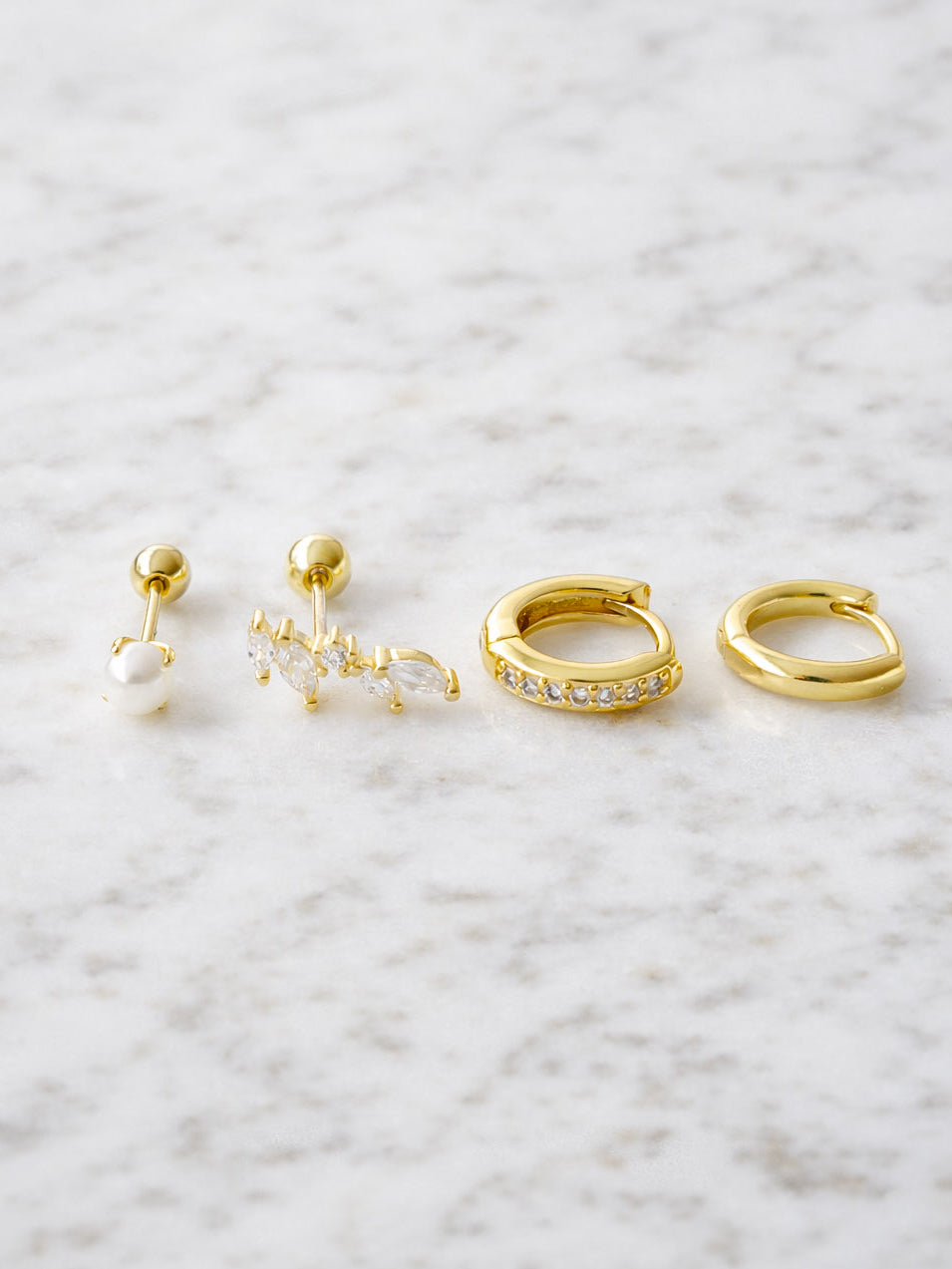 Crystal Everyday Gold Stacker Earring Set