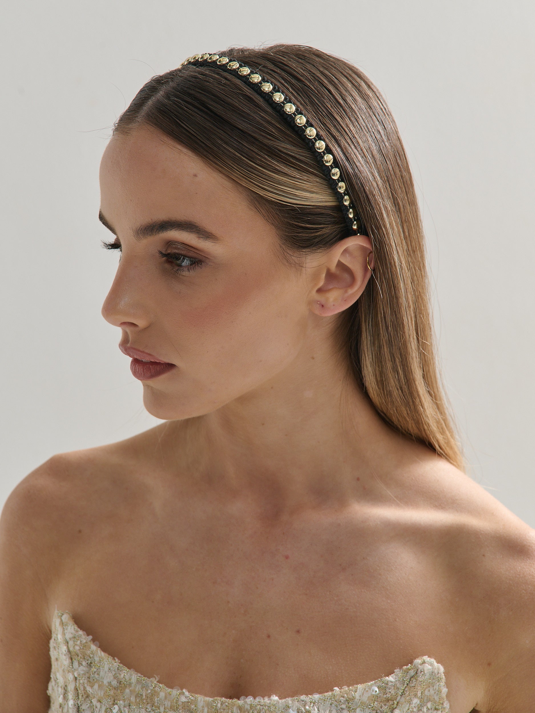 Elaine Stud Skinny Headband in Black