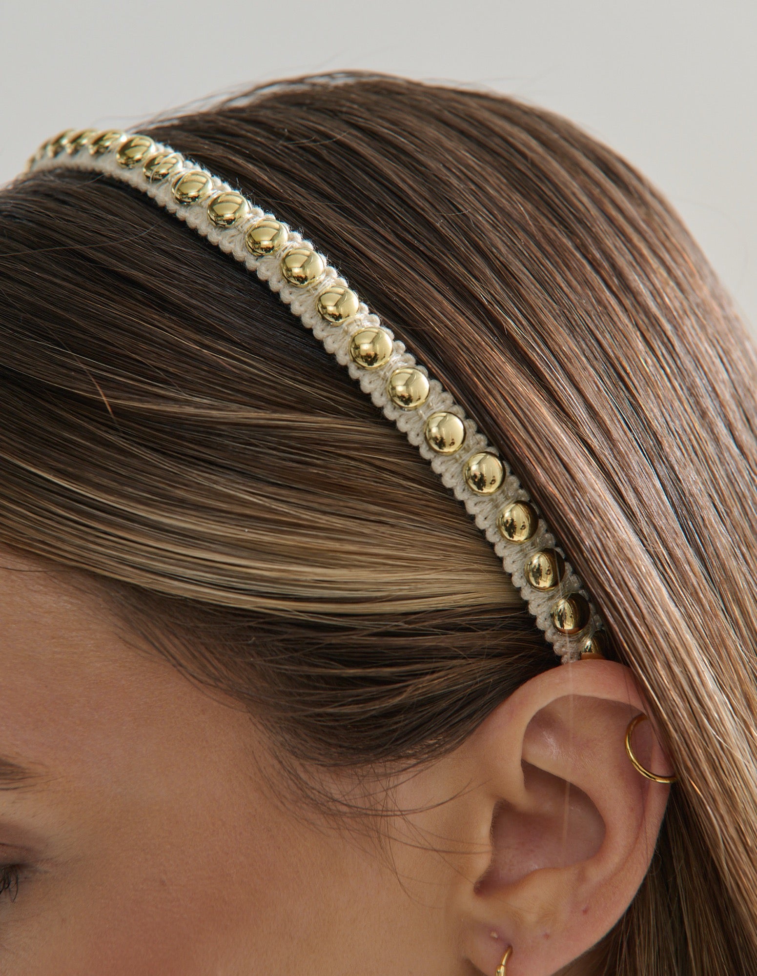 Elaine Stud Skinny Headband in White
