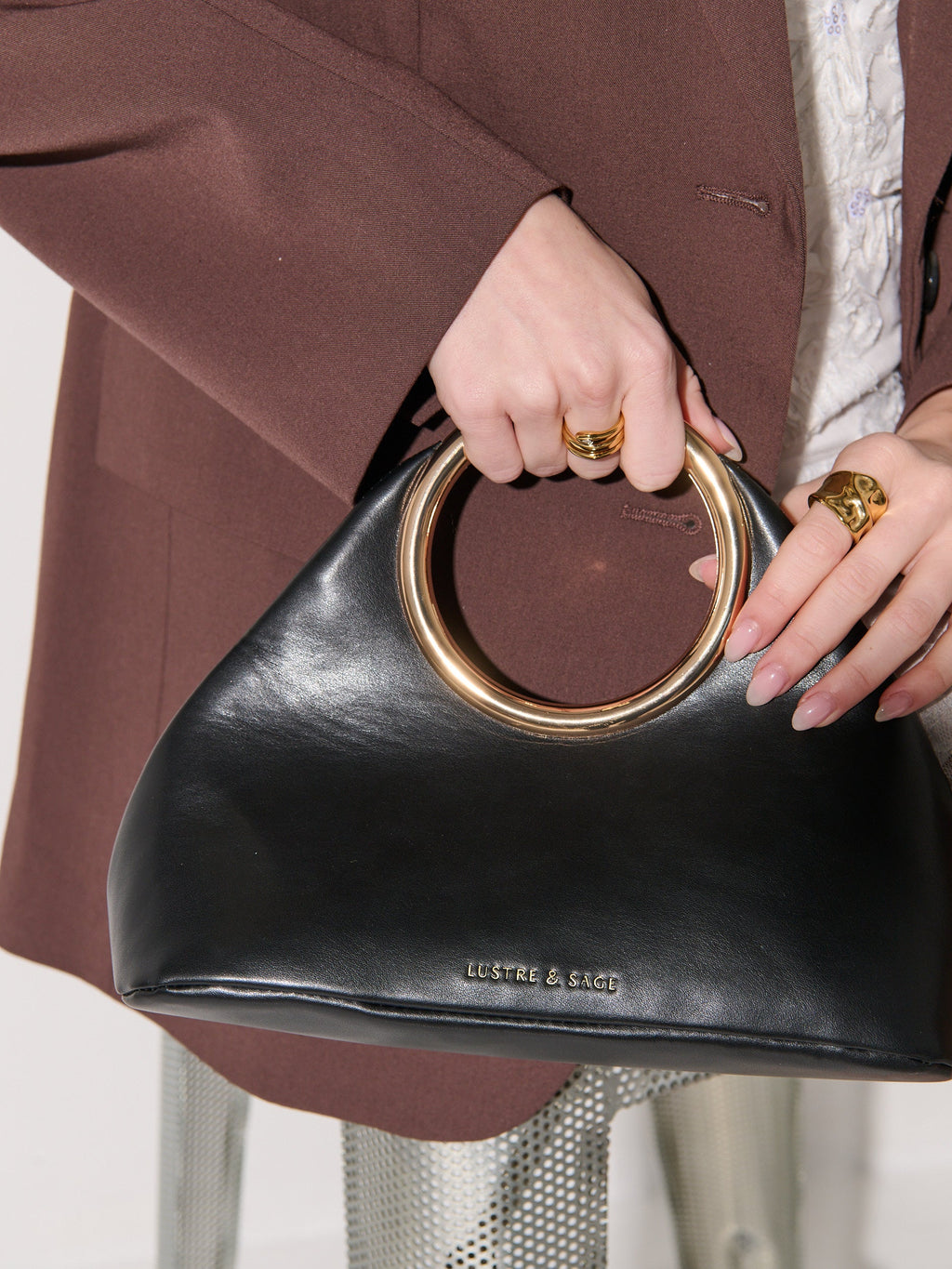 Hailey Statement Handle Bag - Black