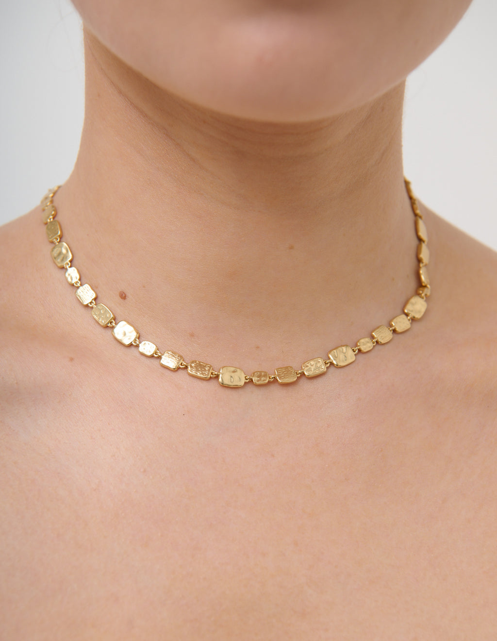 Hammered Plate Necklace -  18K Gold Plated