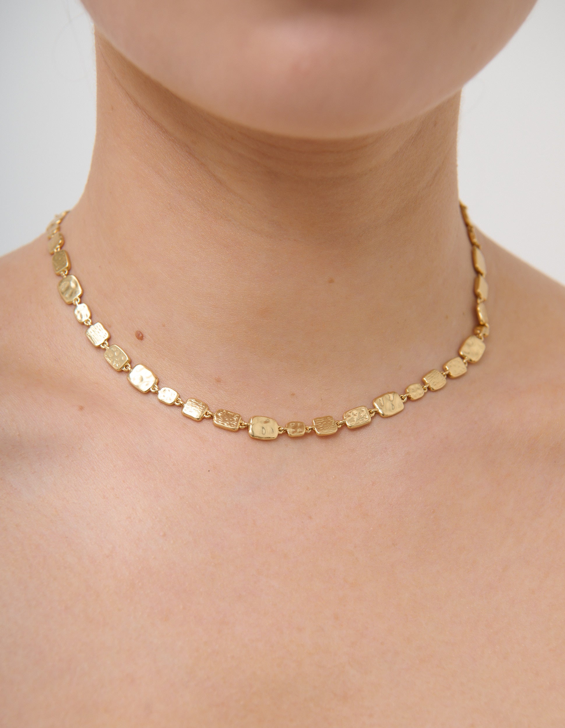 Hammered Plate Necklace -  18K Gold Plated