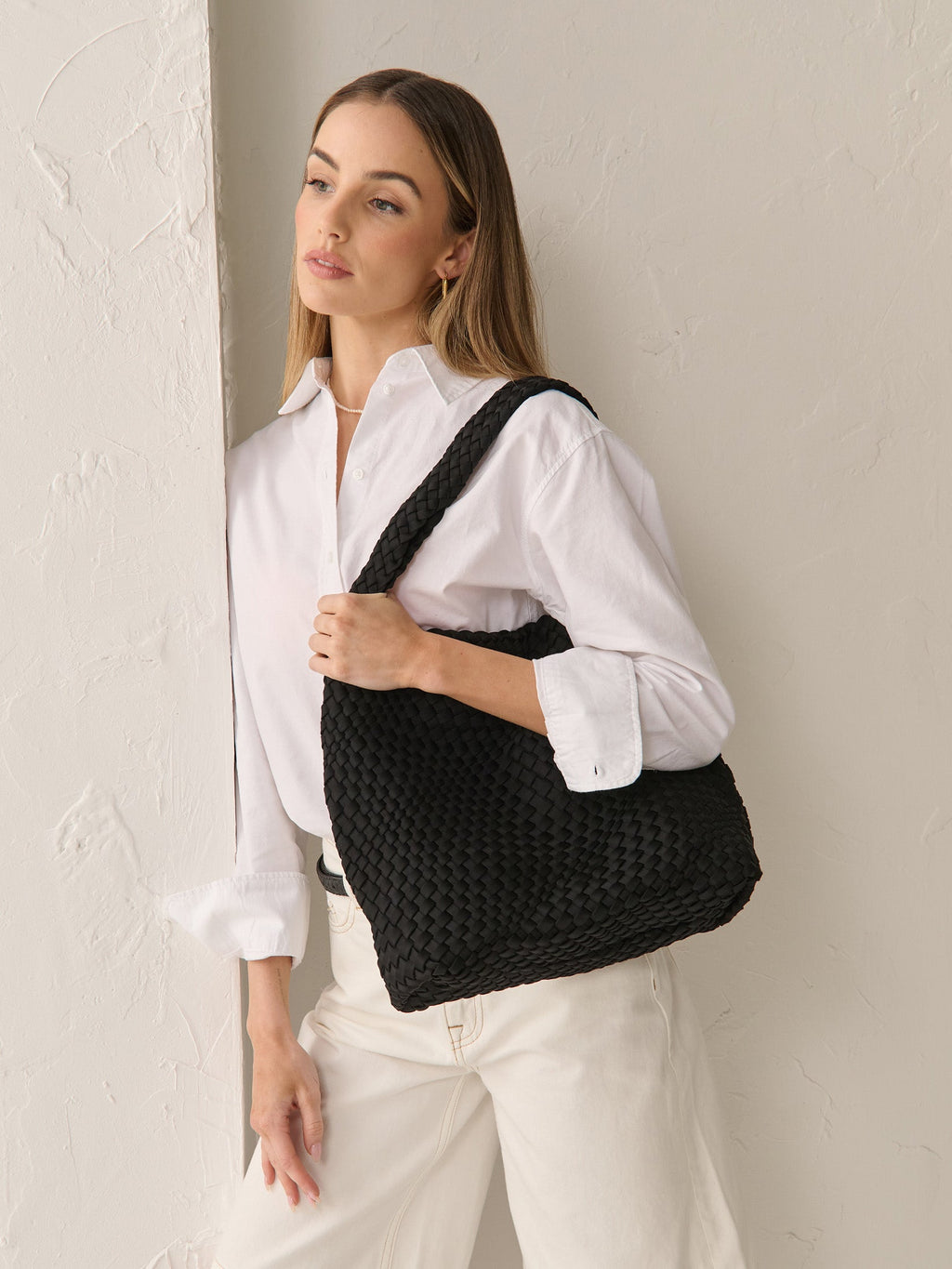 Layla Woven Shoulder Bag - Black