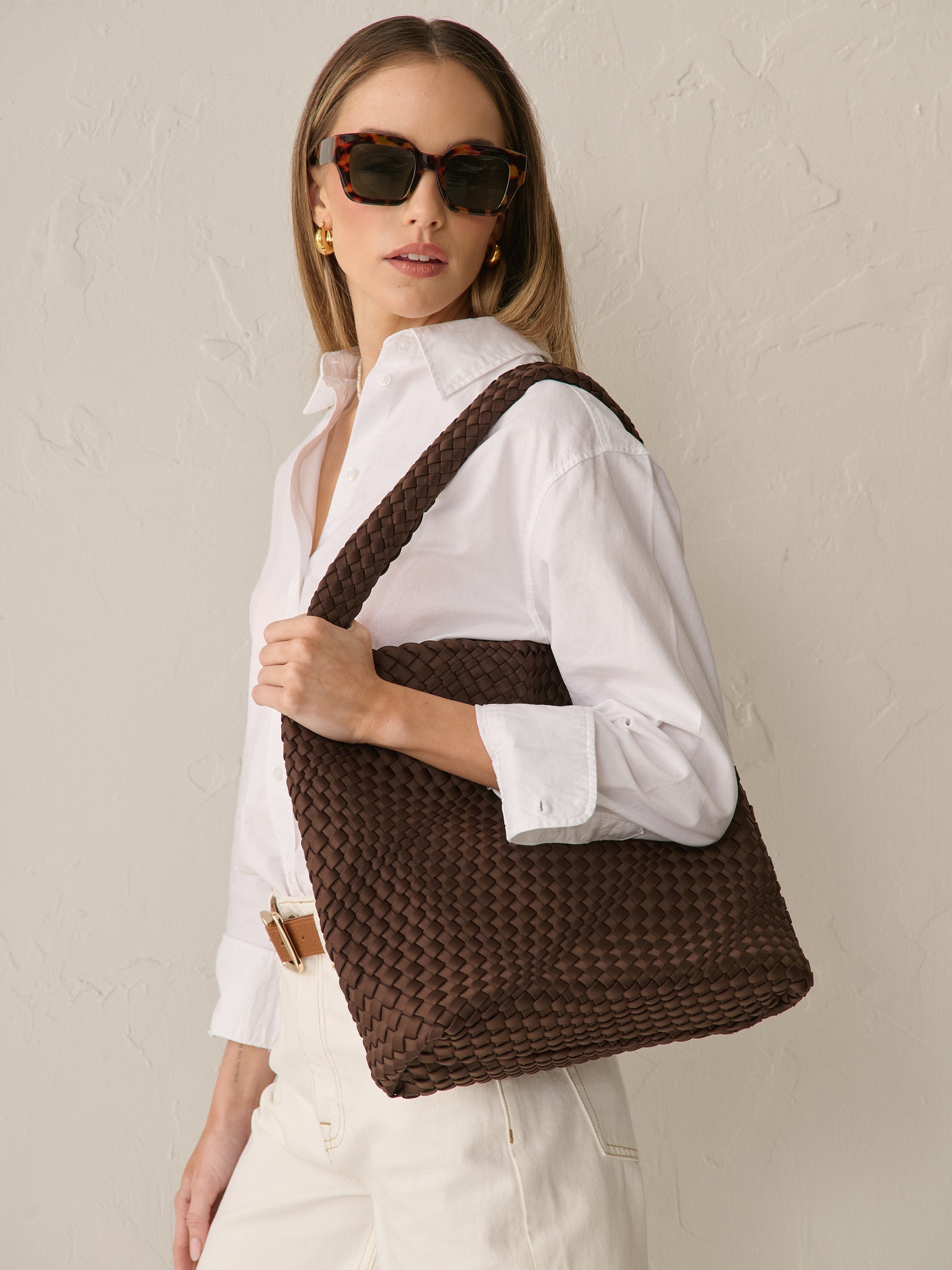 Layla Woven Shoulder Bag - Brown