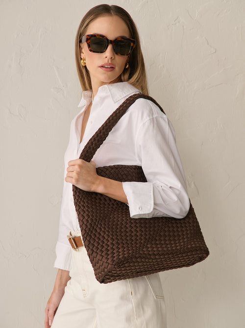 Layla Woven Shoulder Bag - Brown
