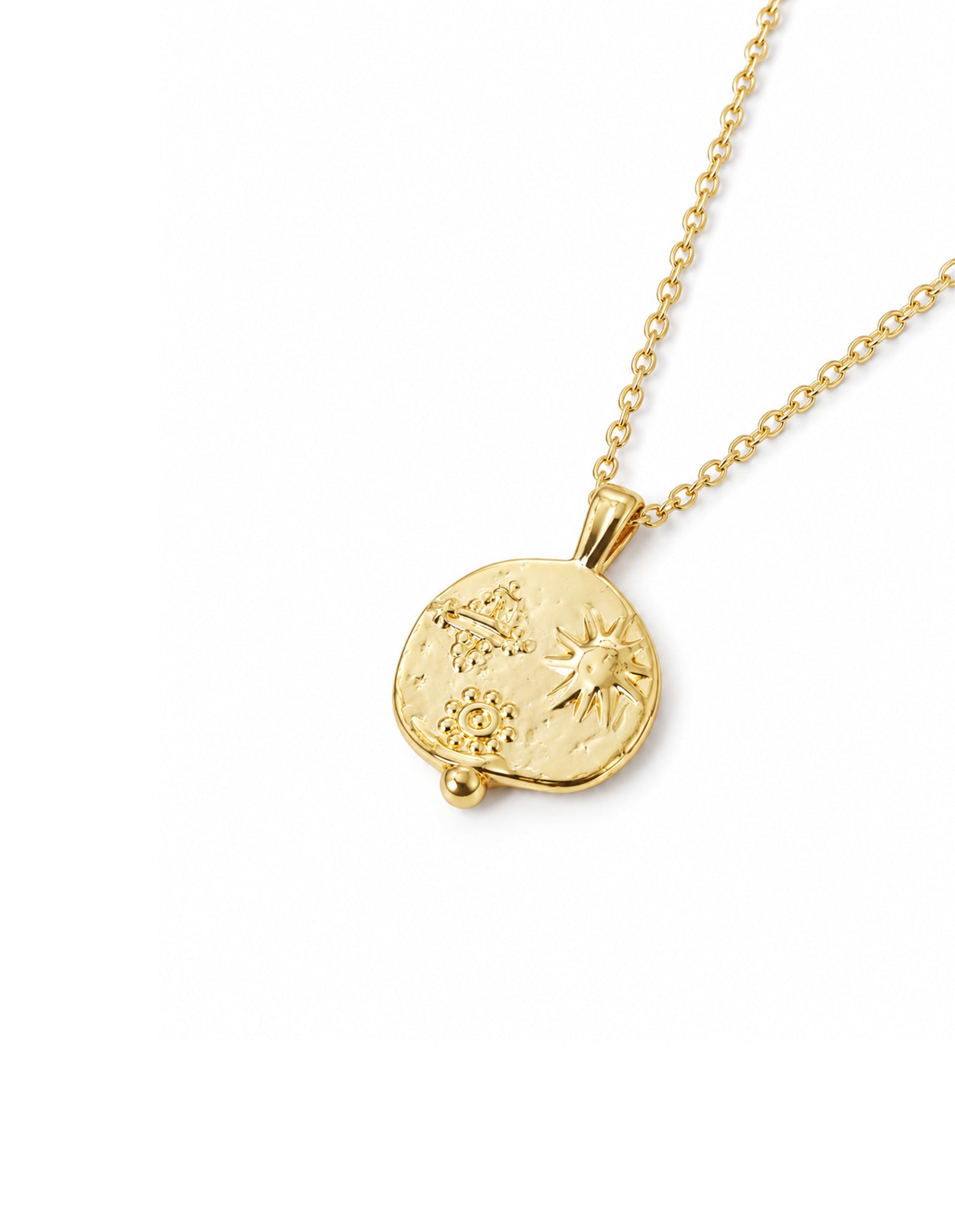 Ocean Coin Charm Necklace - Matte 18K Gold Plated