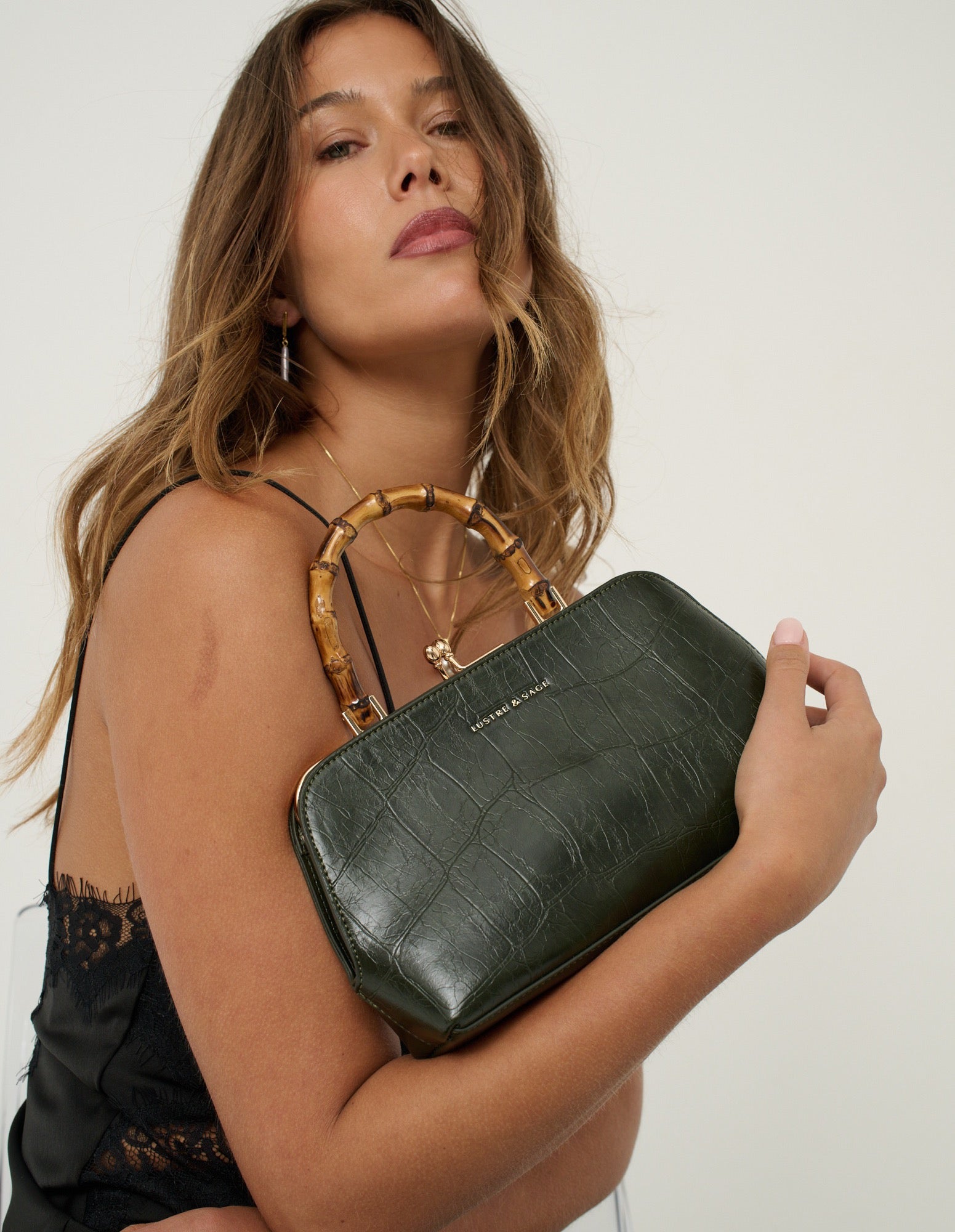 Palmier Bamboo Handle Handbag - Green