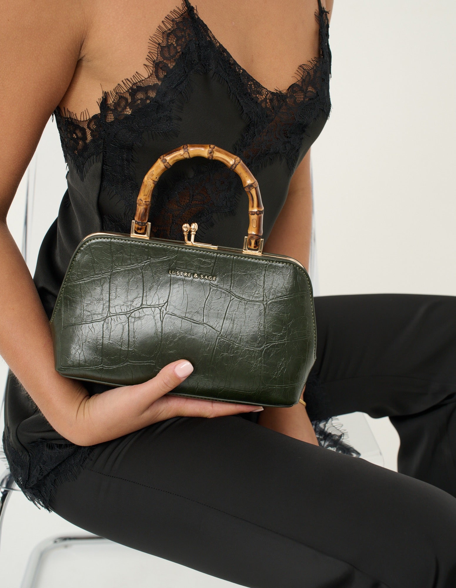 Palmier Bamboo Handle Handbag - Green