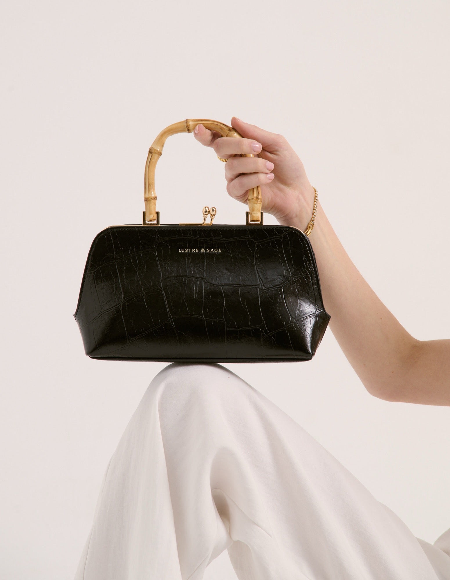 Palmier Bamboo Handle Handbag - Black