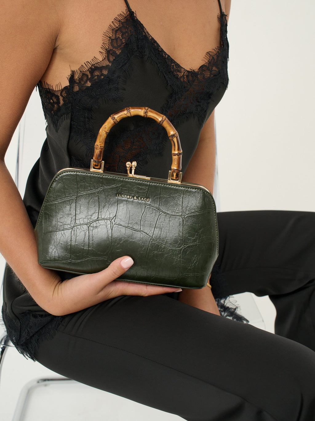 Palmier Bamboo Handle Handbag - Green