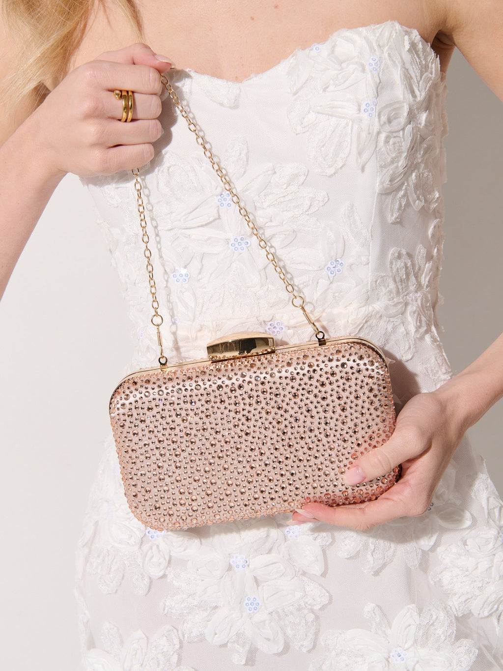 Romie Rhinestone Clutch Bag - Champagne