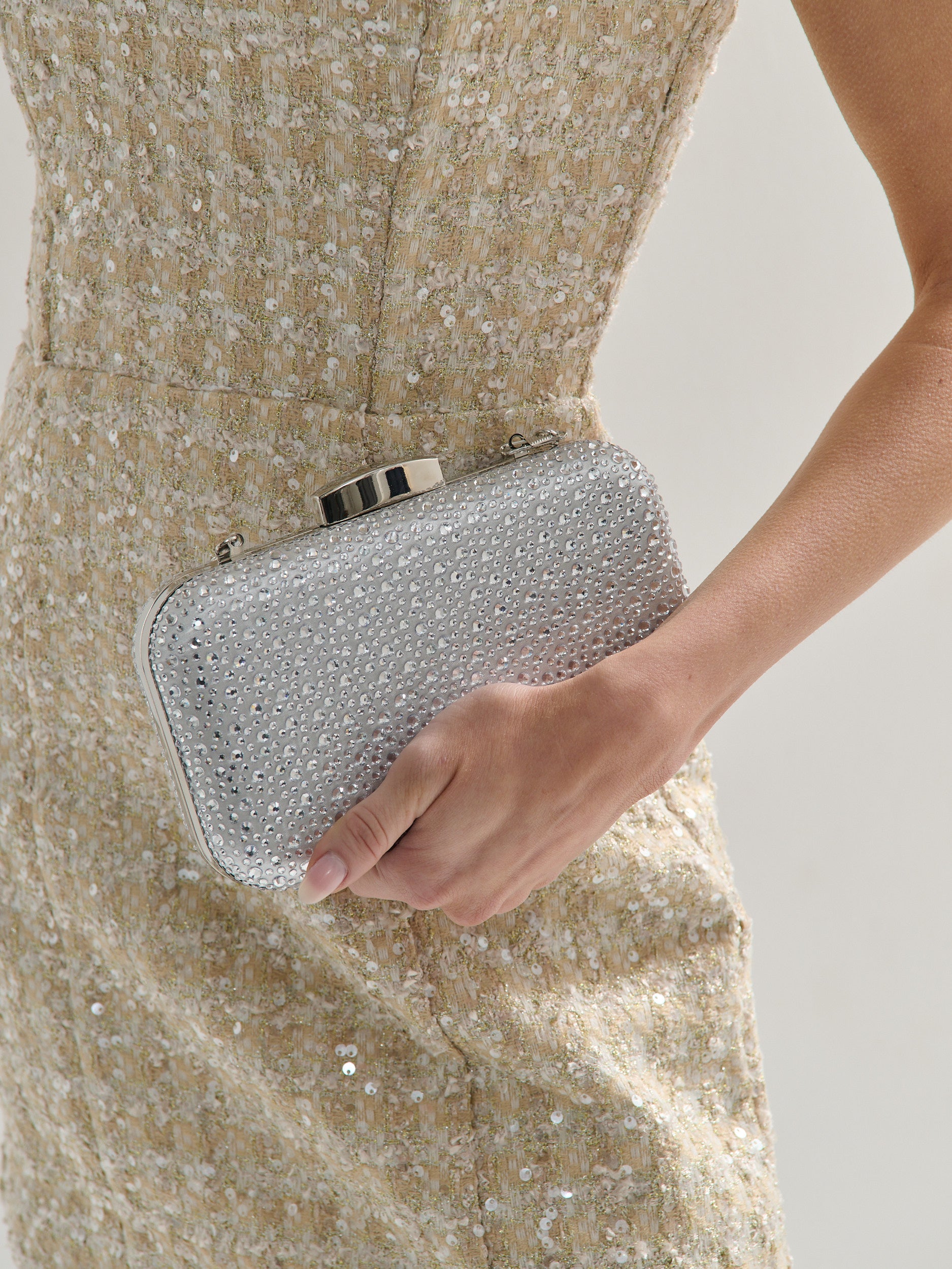 Romie Rhinestone Clutch Bag - Silver