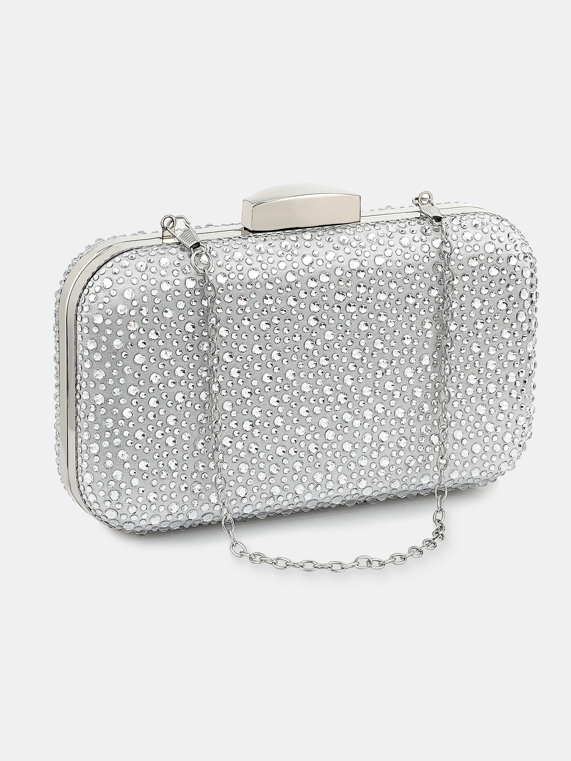 Romie Rhinestone Clutch Bag - Silver