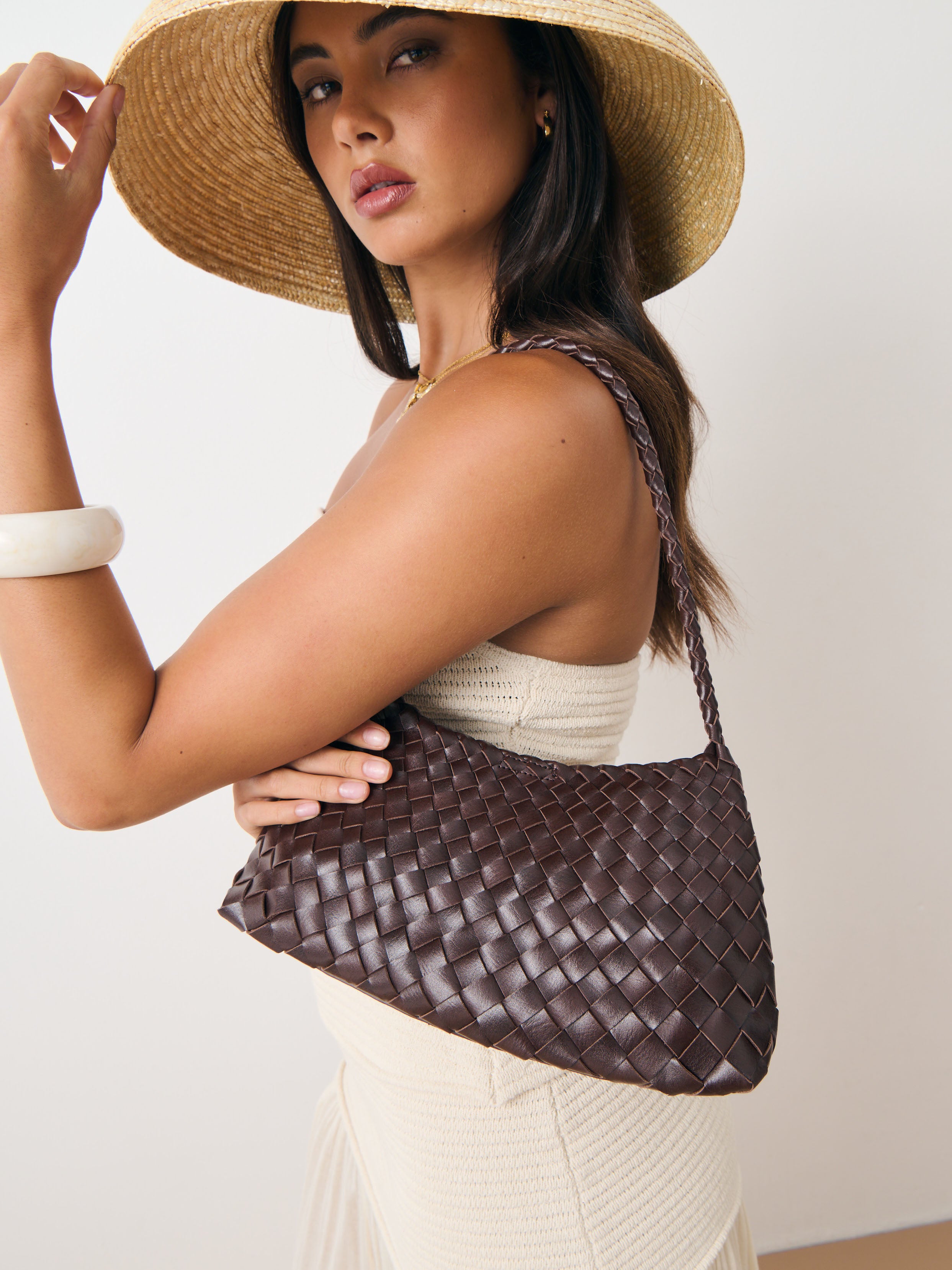 Roselle Woven Shoulder Bag - Brown