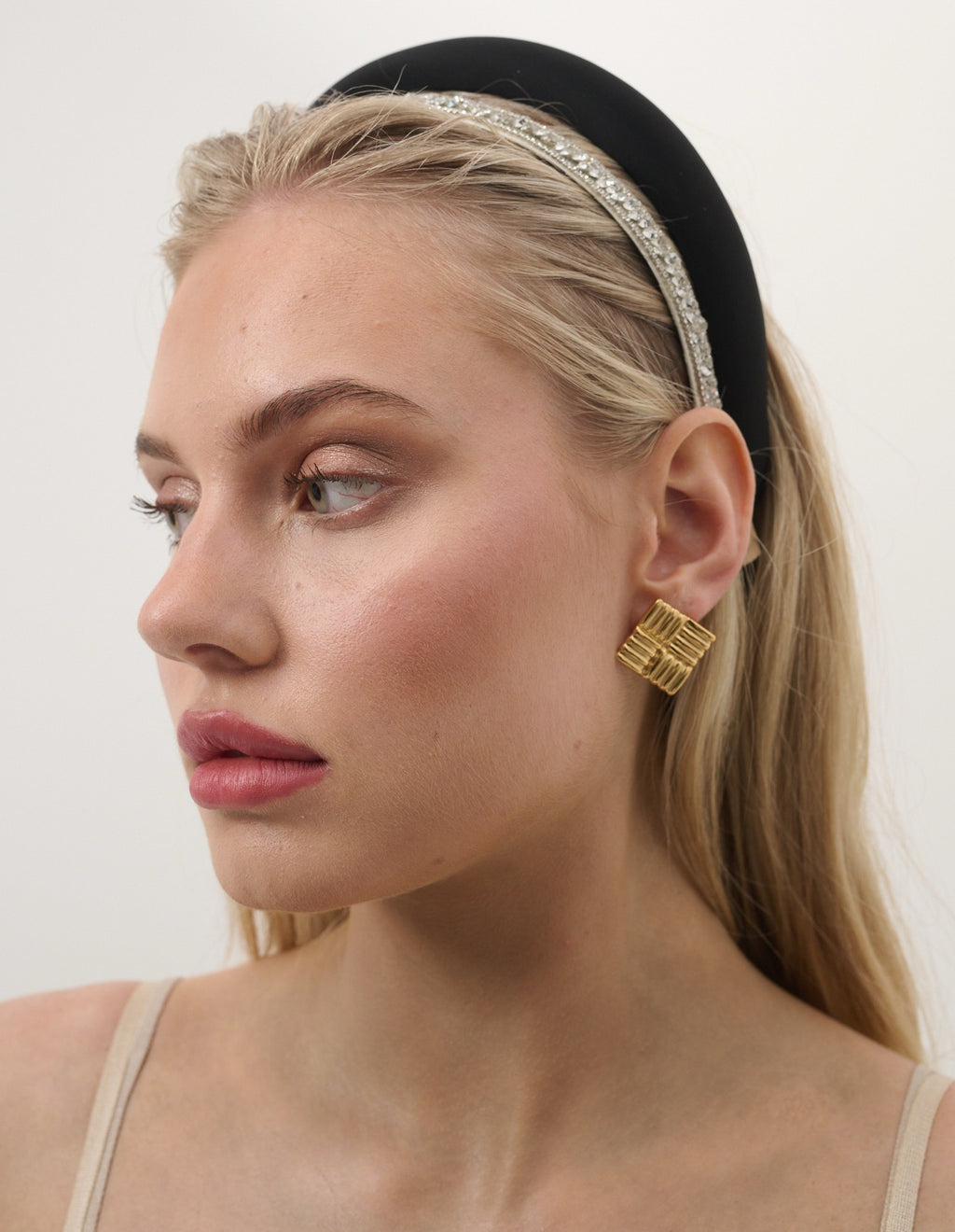 Satin Plain Padded Headband - Black